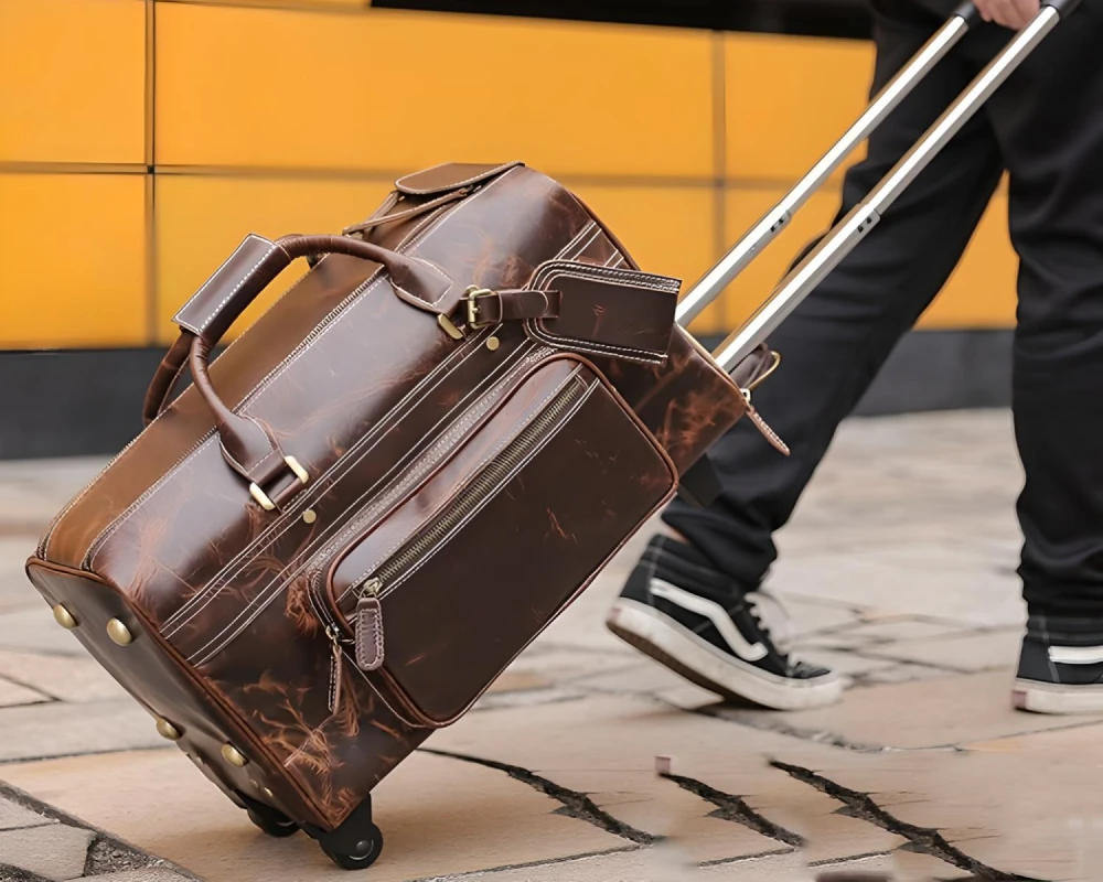 leather rolling carry on