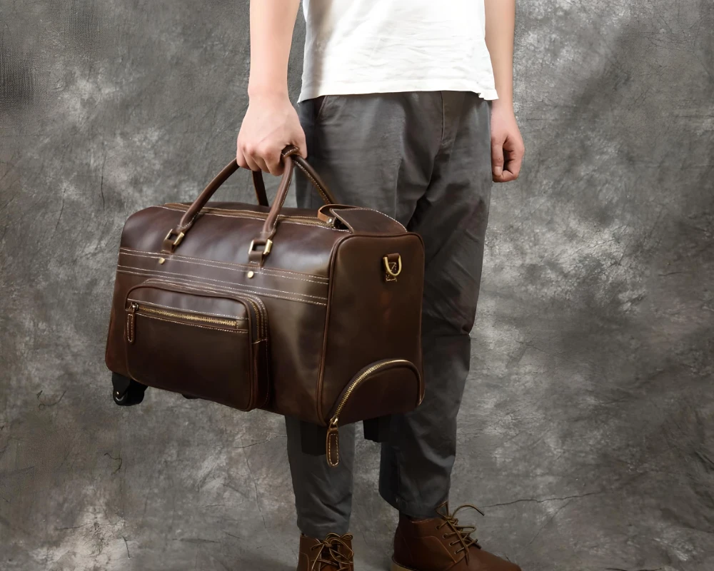 leather rolling carry on